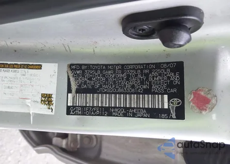 2008 Toyota Prius из США, поврежденный, VIN JTDKB20U883308142